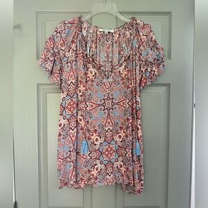 Rose & Olive Light Blue and Red Paisley Peasant Tunic